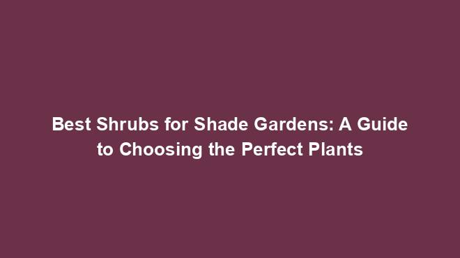 Best Shrubs for Shade Gardens: A Guide to Choosing the Perfect Plants
